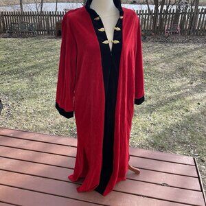 VINTAGE RED VELVETY VELOUR w/SATIN TRIM INDUSTRIE B. LONG HALF-ZIPPER ROBE XL
